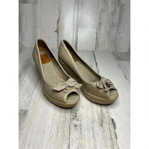 Tory Burch‎ Women's Peep-Toe Espadrille Wedge Sandals Size 7 Tan Brown